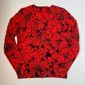 TALBOTS Red/Orange & Black Button Up Cardigan Floral Long-sleeve Sz XS